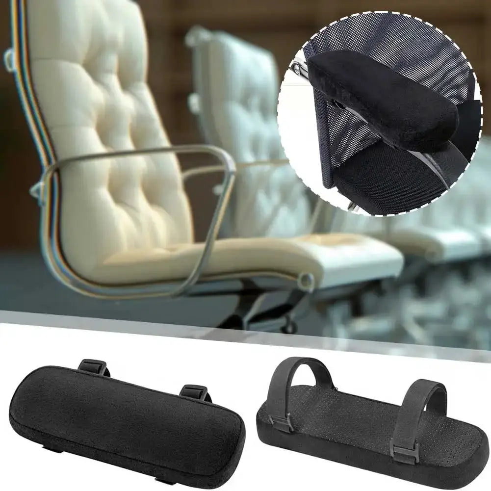 2-piece black memory foam chair armrest cushions with removable washable covers and attached straps