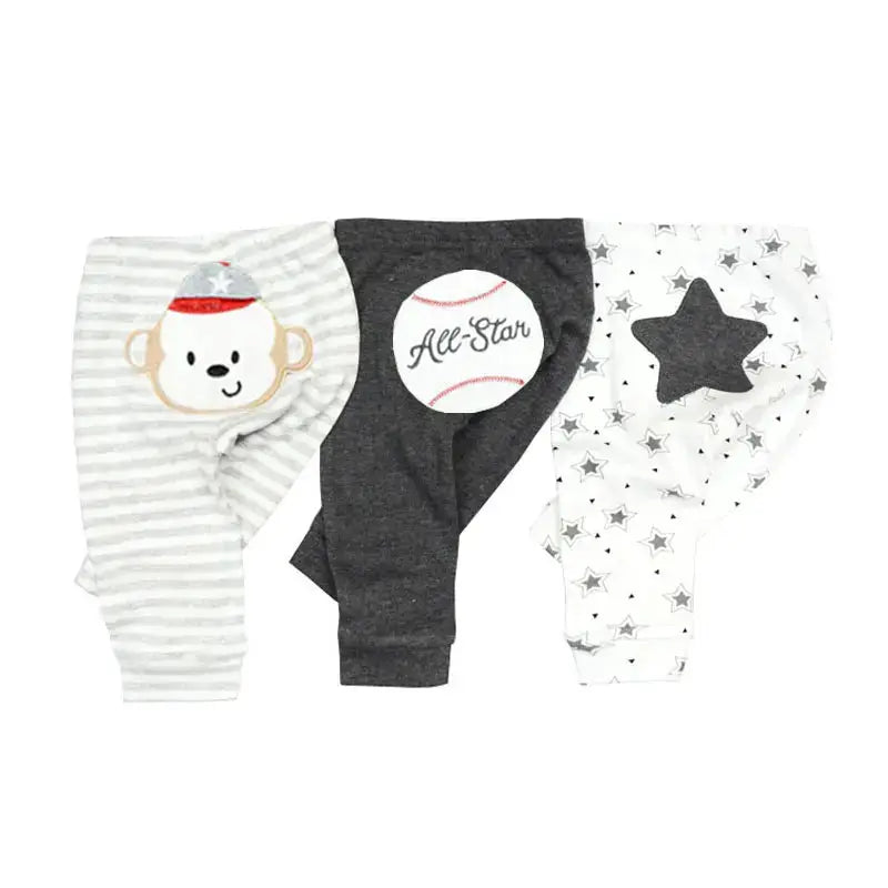 Kiddiezoom 3 Piece Baby Pants Set Cartoon Pattern 100 Percent Cotton Soft Comfortable Trousers For Boys And Girls