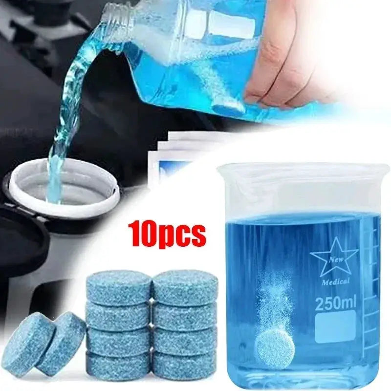Simples Market car windshield washer tablets, blue effervescent cleaning tablets, 10 pcs, 250ml bottle