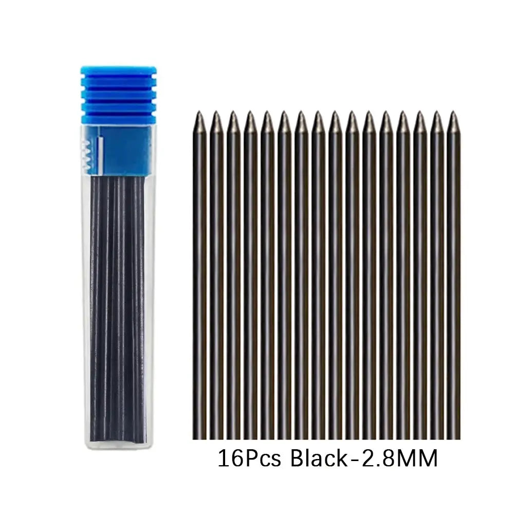 Simples Market 16-piece black carpenter pencils set, 2.8mm lead with blue cap refills