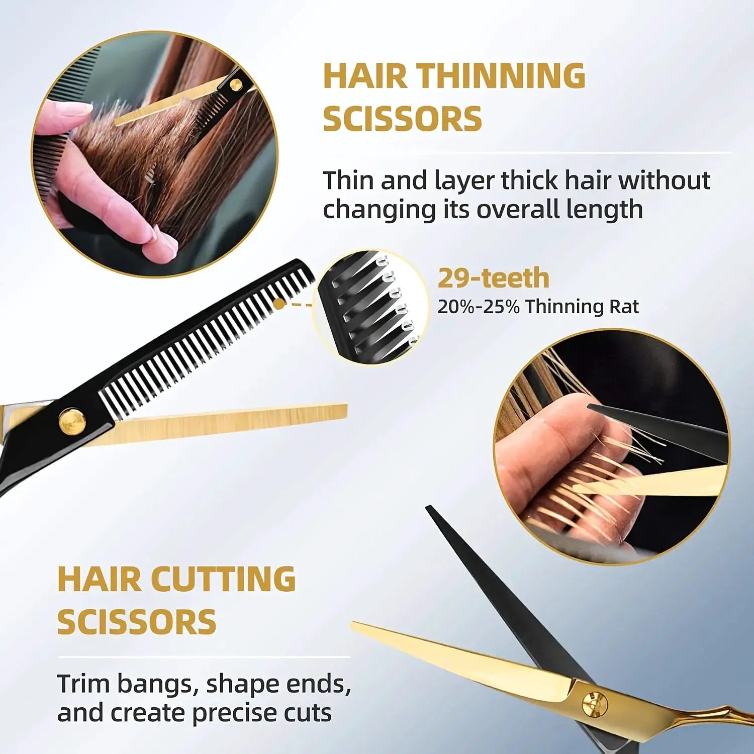 Simples Market professional hair cutting scissors set in black and gold with thinning scissors and accessory kit