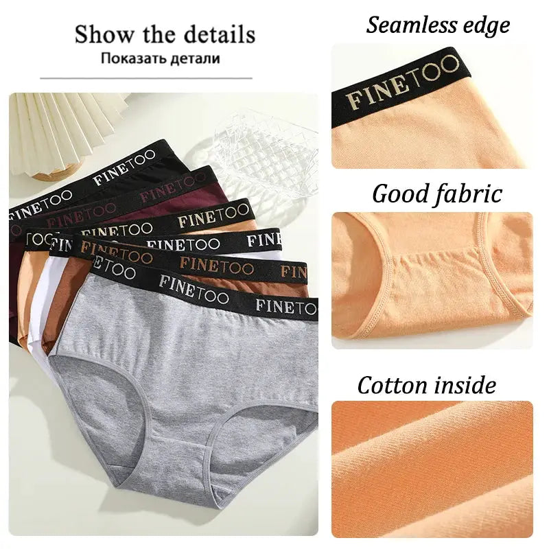 Finetoo 3-pack women's cotton briefs with seamless edges, low-rise, assorted colors and breathable cotton lining