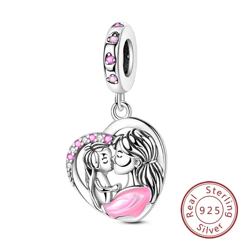 925 Sterling Silver Charms Beads Forever Love Heart Dangle For Bracelet Women Jewelry Gift Sister Family Life