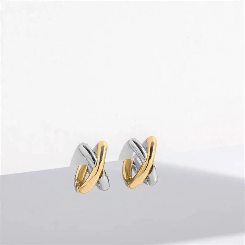 Women Stud Earrings Cubic Zirconia Cross Geometric Design Korean Fashion Jewelry Gift Wholesale