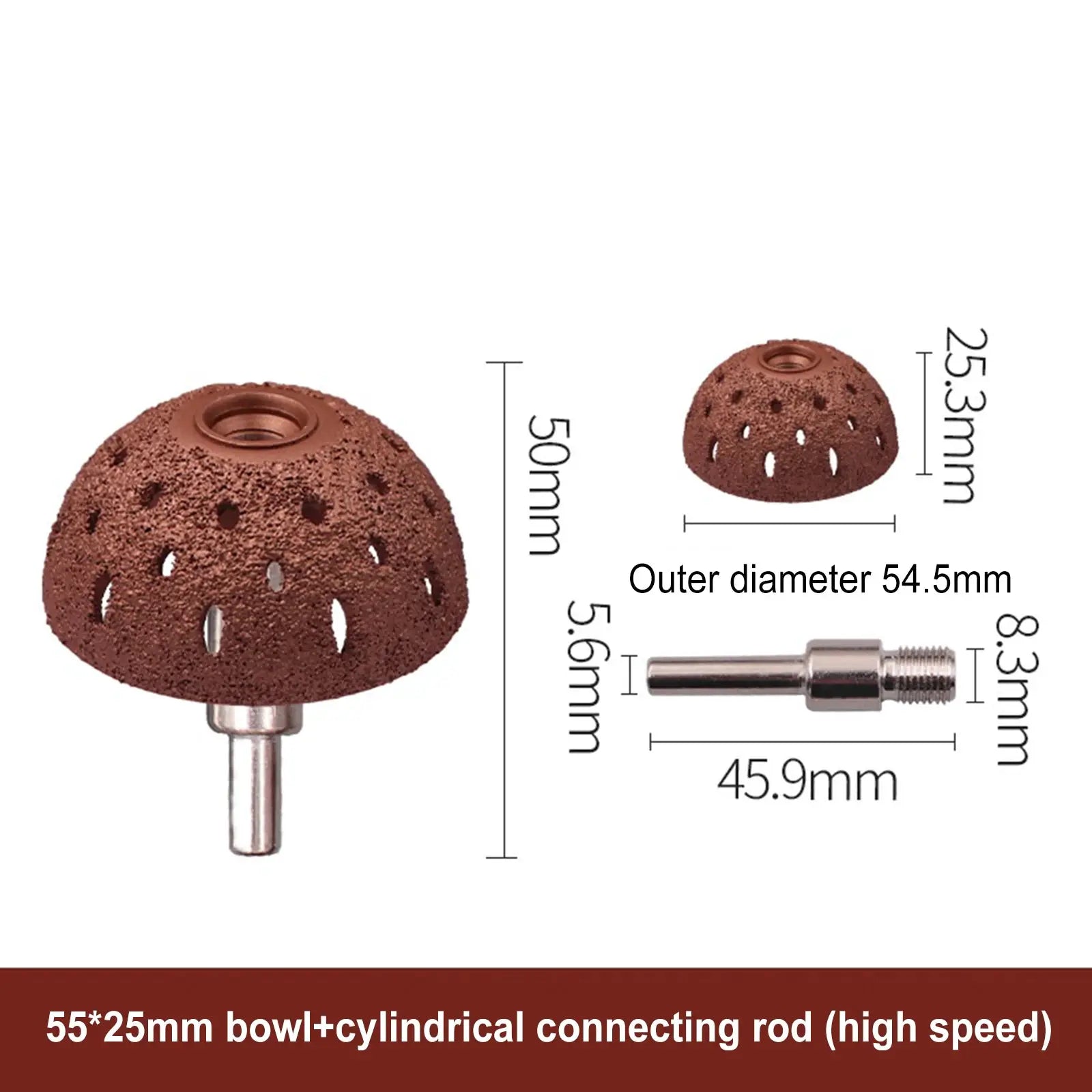 Simples Market tire grinding head, tungsten steel hemispherical head with threaded shaft