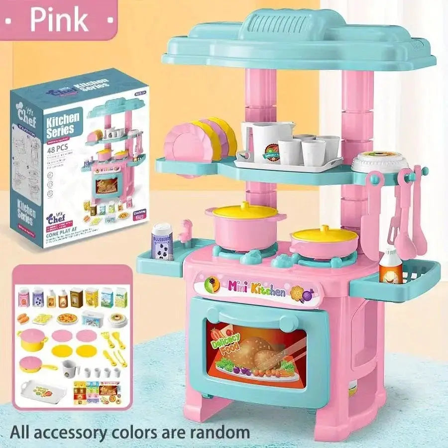 Mini Kitchen Counter Play Set Diy Simulated Cooking Toys With Food Tableware For Pretend Play Gift For Kids