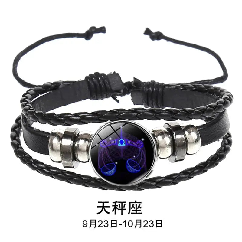 12 Constellation Zodiac Sign Luminous Charm Leather Wrap Bracelet Multilayer Vintage Unisex Bangle