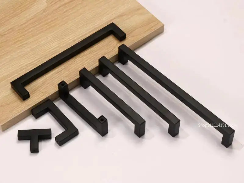 Square Cabinet Handle Stainless Steel Wire Drawn Finish Black Gold Silver Kitchen Cabinets Wardrobe Drawers
