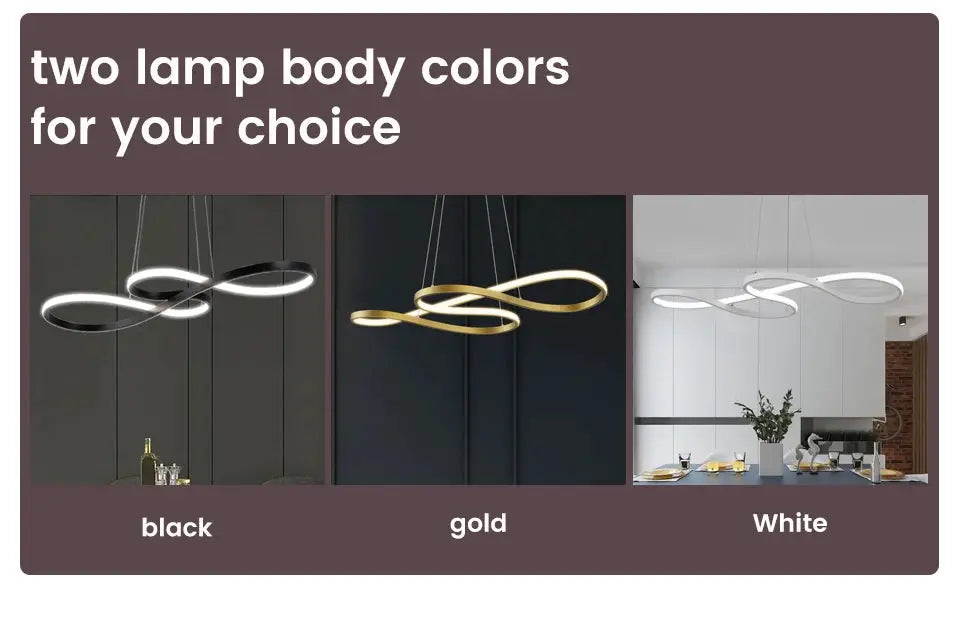 Modern kitchen island pendant lights with ring LED loops in black, gold, or white - Simples Market