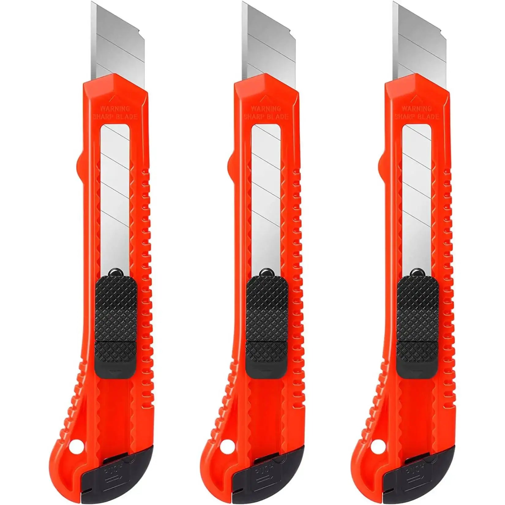 3 Pack Retractable Box Cutter Utility Knife Set With 18mm Wide Blades For Cartons Cardboard And Boxes