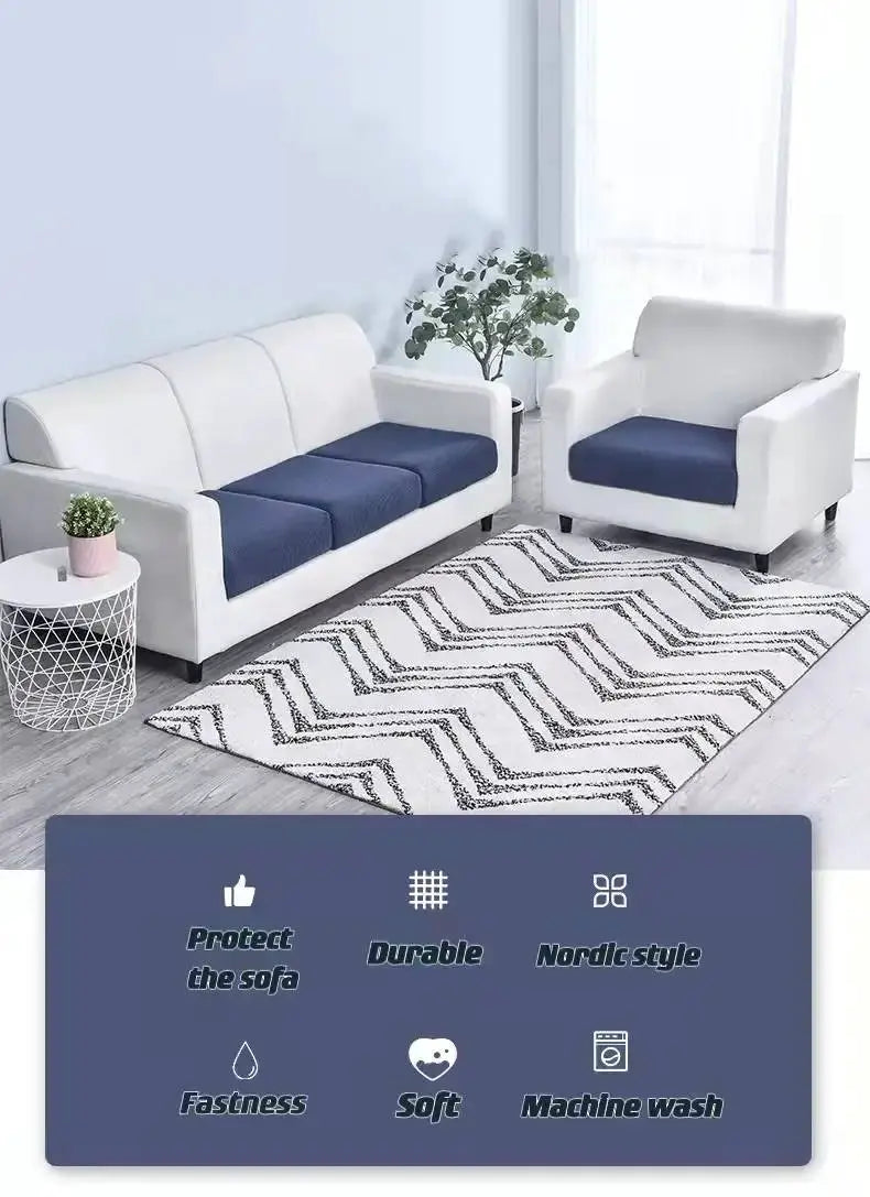 Thickened elastic sofa cover set by Simples Market in navy blue for living room sofa and armchair; removable
