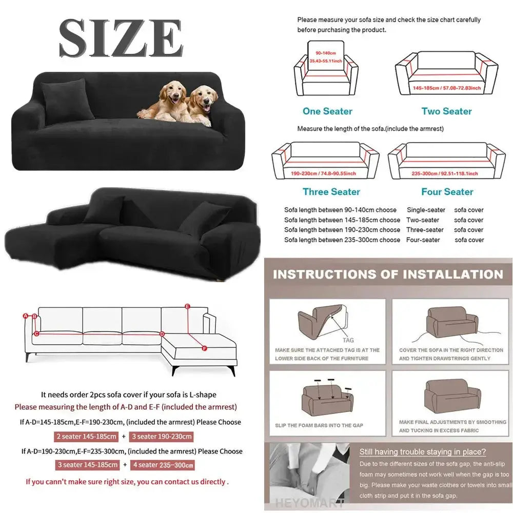 Simples Market stretch velvet sofa cover for 1–4 seater couches; black slipcover with non-slip elastic bottom