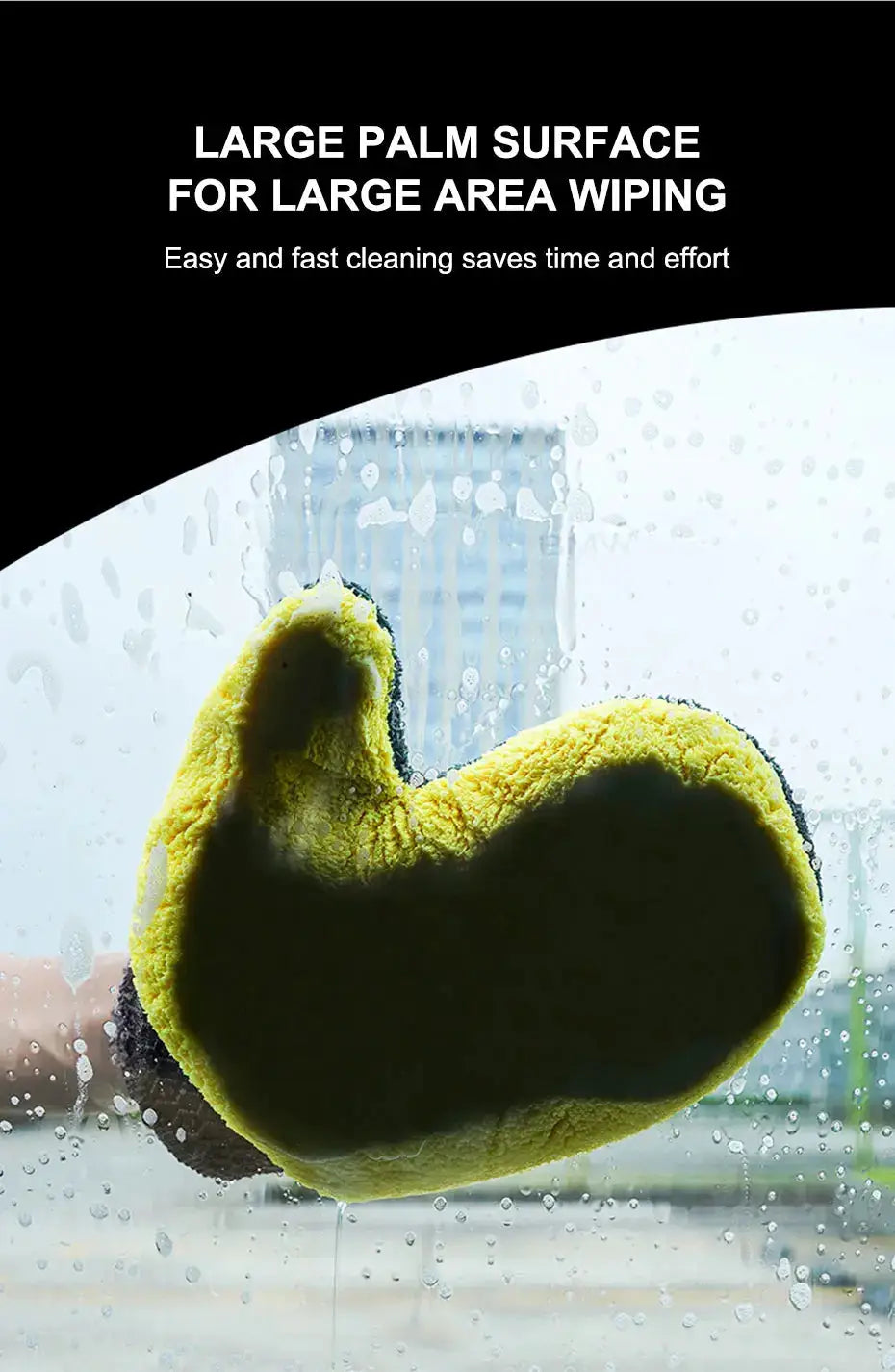 SEAMETAL microfiber car washing glove by Simples Market, double-faced coral fleece, yellow with black backing