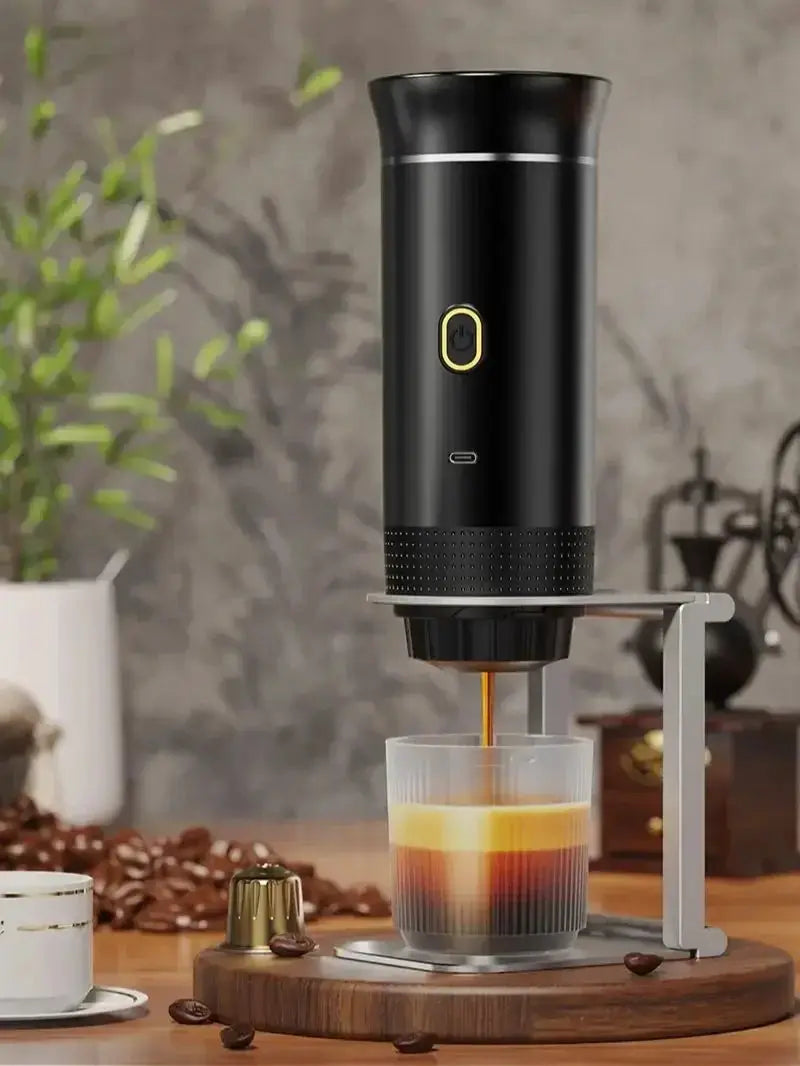 DENOKIN Wireless Electric Portable Espresso Coffee Machine for Car Home Camping 3 In 1 Capsule Powder Maker
