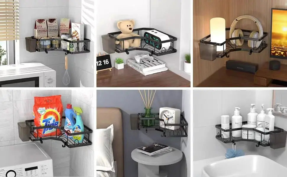 Simples Market No Drilling Stainless Steel Triangle Double Layer Shelf, wall-mounted space-saving bathroom/kitchen organizer.