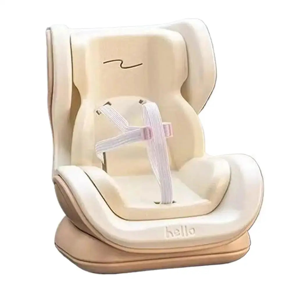 Doll car safety seat in beige plastic with white harness for 17cm dolls.