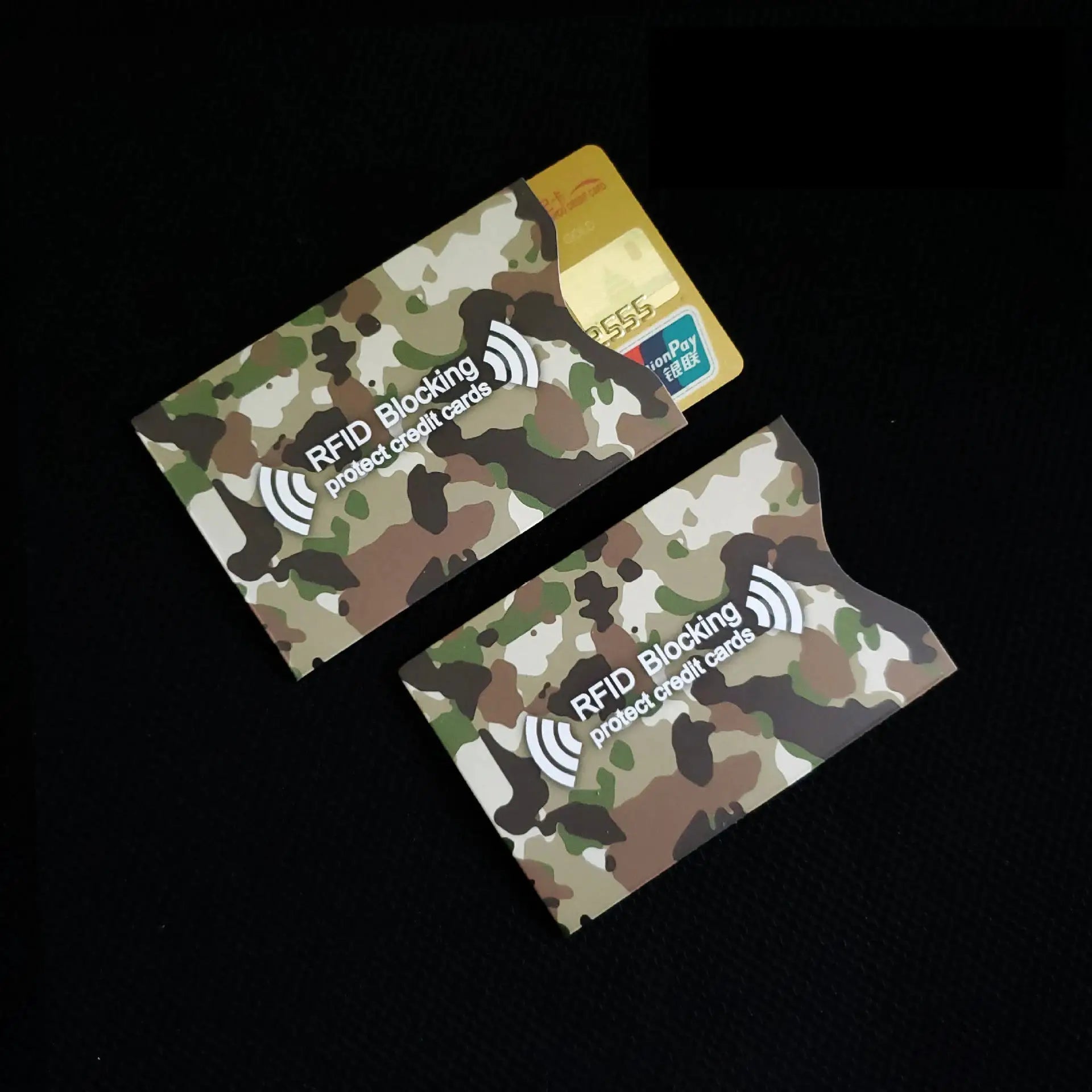 RFID blocking cards set with camouflage packaging, 3 cards, Simples Market