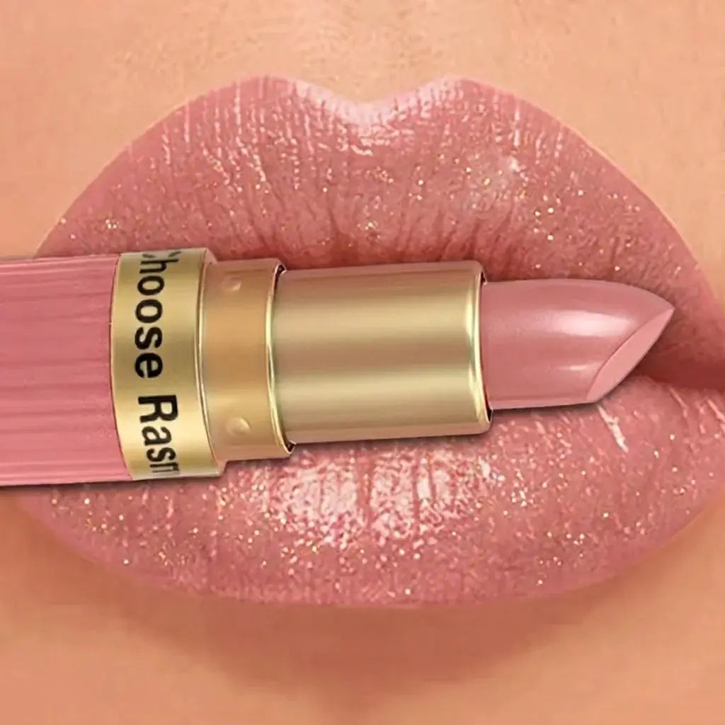 LuxeGleam Pearlescent Pink Glitter Velvet Lipstick Metallic Waterproof Long Lasting Matte Shimmer Finish