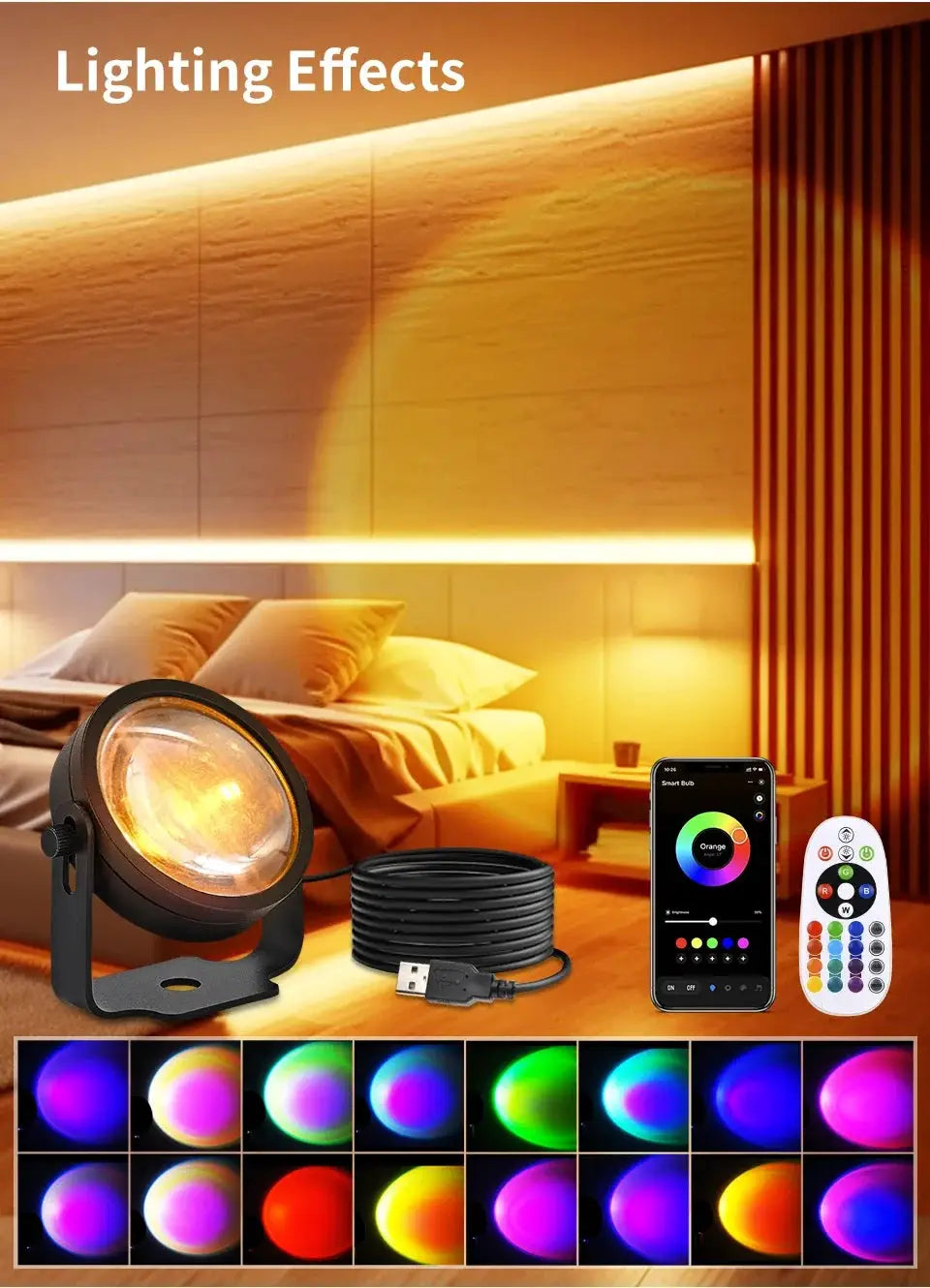Smart Sunset Lamp by Simples Market USB RGB projector light with app remote for bedroom decor