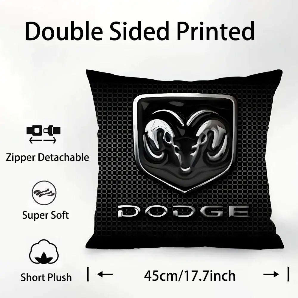 Simples Market D-Dodges Car Logo Pillow Case; black short-plush, double-sided print, zipper detachable, 45cm/17.7in.