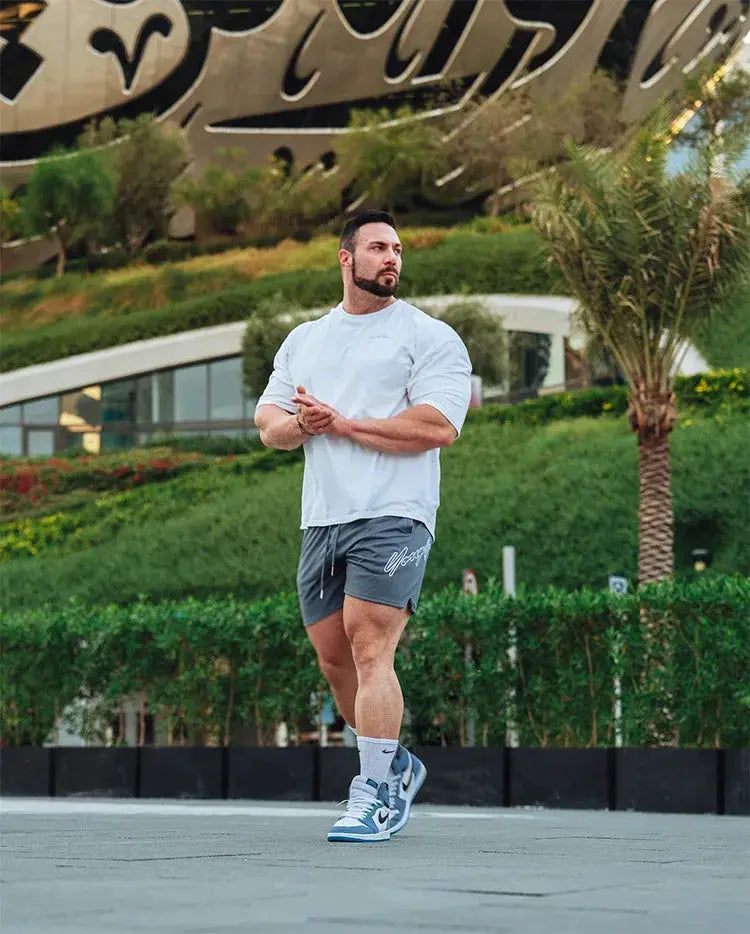 Trend men's mesh quick-dry beach jogger shorts in gray with drawstring, Simples Market
