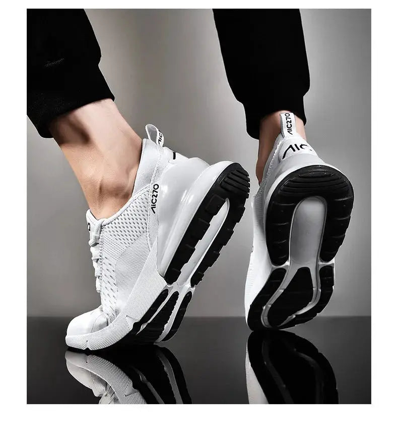 Men's white mesh sneakers with black chunky sole, MIC270 branding