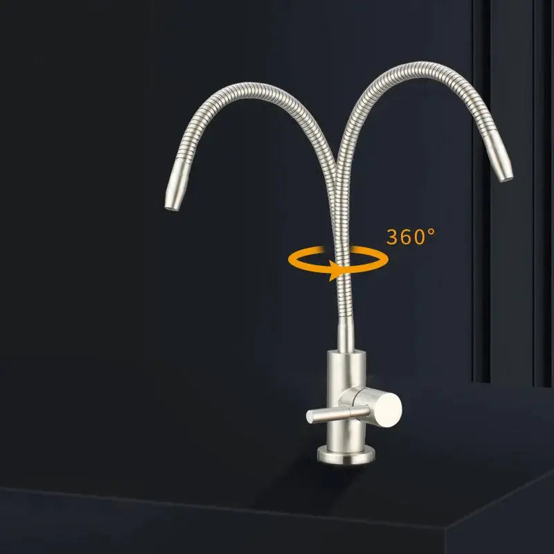 Simples Market 304 stainless steel kitchen faucet with flexible gooseneck and dual spray heads, 360° swivel