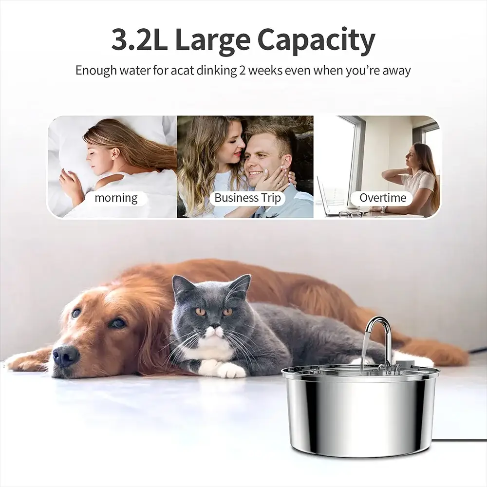 Stainless Steel Automatic Pet Water Fountain USB Quiet Filter Bowl