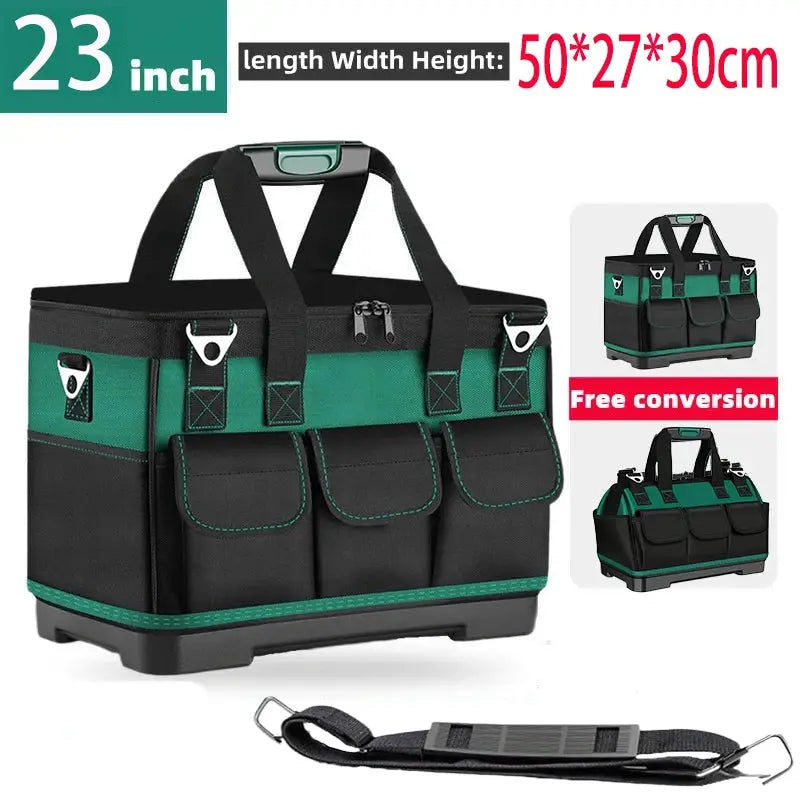 Simples Market 23-inch tool bag, green and black, 1680D Oxford, waterproof with multiple pockets and strap