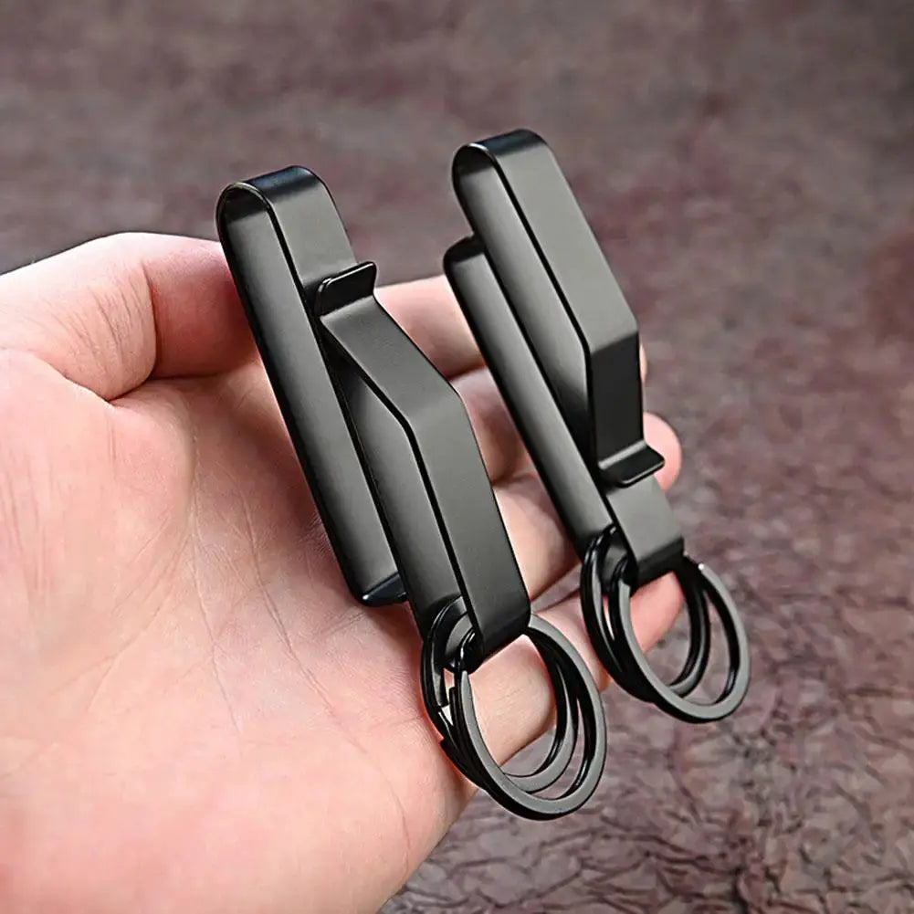 Stainless steel waist hook key clip, black finish, 2-pack MOLLE belt buckle style keychains
