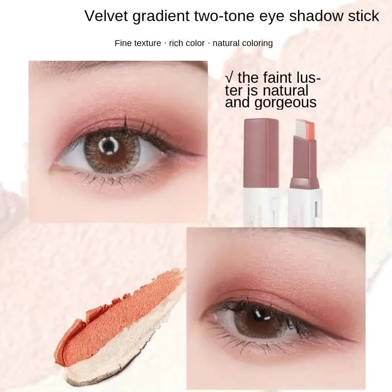 Two-tone velvet gradient eye shadow stick by Simples Market in natural pink shade