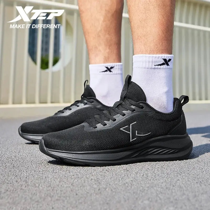 Xtep men's running shoes, black breathable mesh with lightweight, shock-absorbing sole