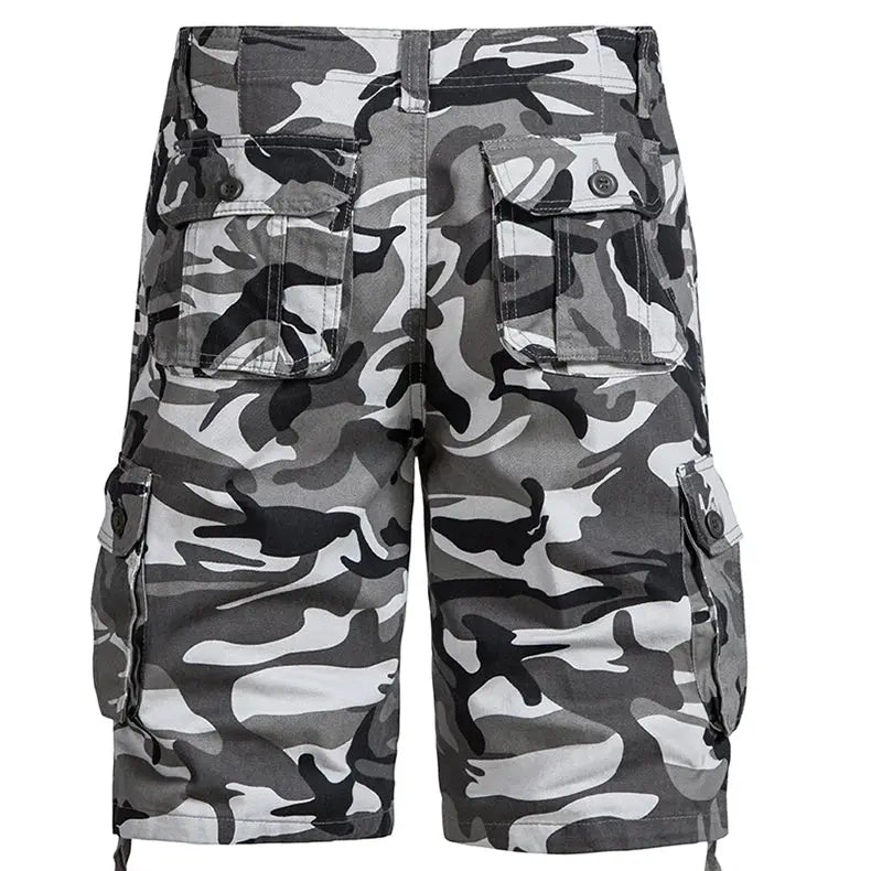 Simples Market Men's camouflage cargo shorts, grey/black camo, cotton, side pockets