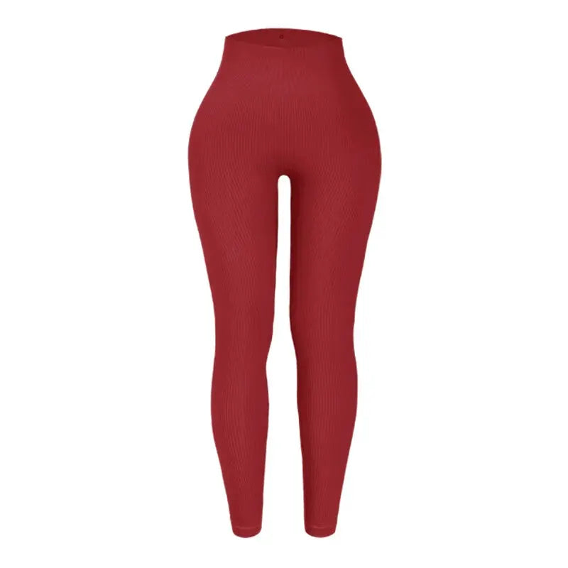 Thread Solid Leggings for women, red high-waist seamless knit yoga pants by Simples Market.