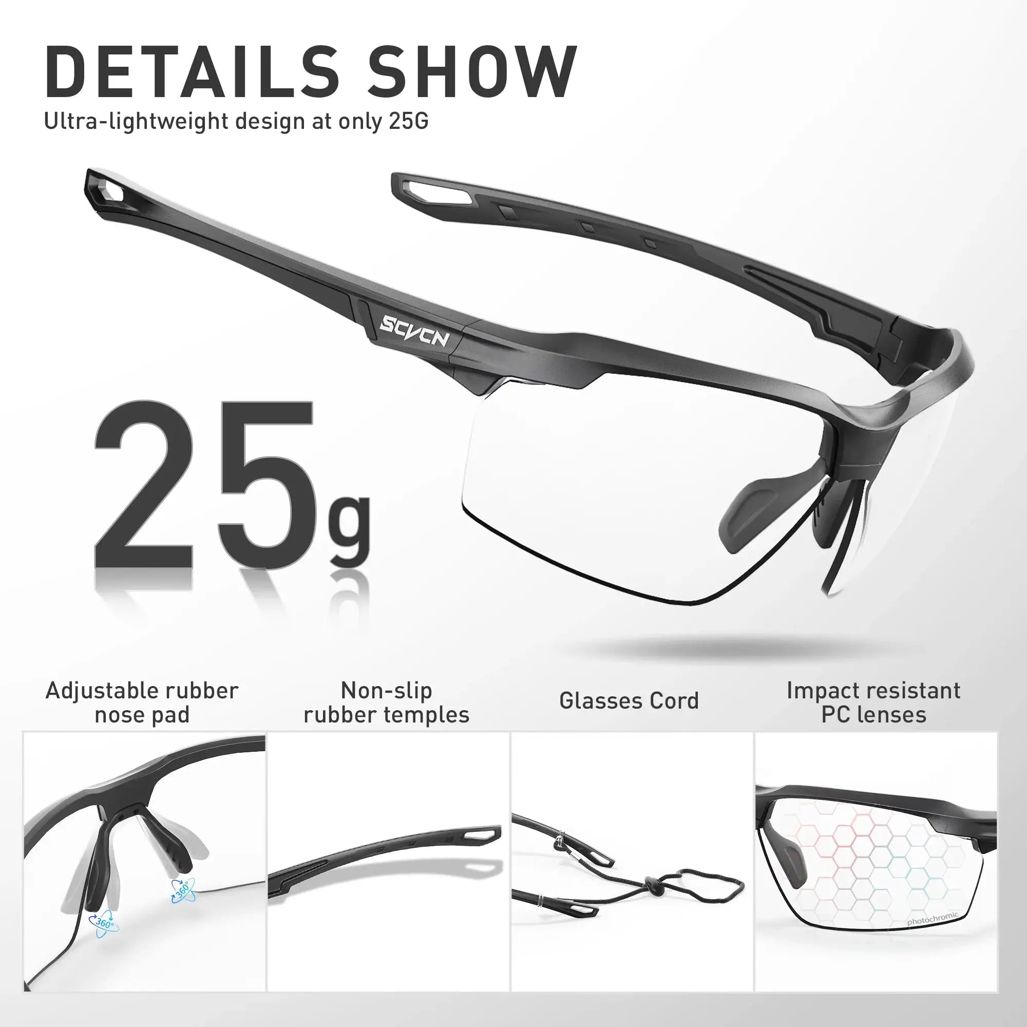 SCVCN Explosion Proof Airsoft Eyewear With Photochromic Polarized Lenses For All Lighting Conditions
