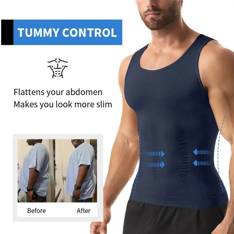 Simples Market men's navy blue compression shirt for tummy control and body shaping tank top