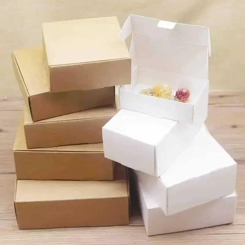 10 Piece Kraft Gift Paper Boxes Set Multiple Sizes White Or Natural Kraft Finish 250 To 300 GSM Cardboard