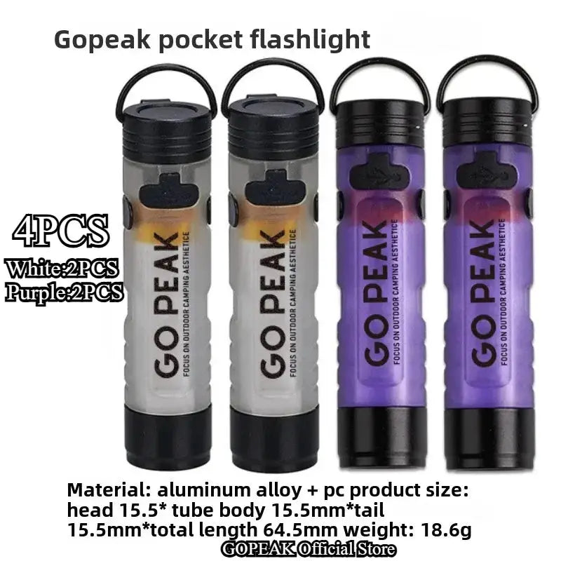 GOPEAK pocket flashlight 4pcs set in white and purple aluminum alloy bodies