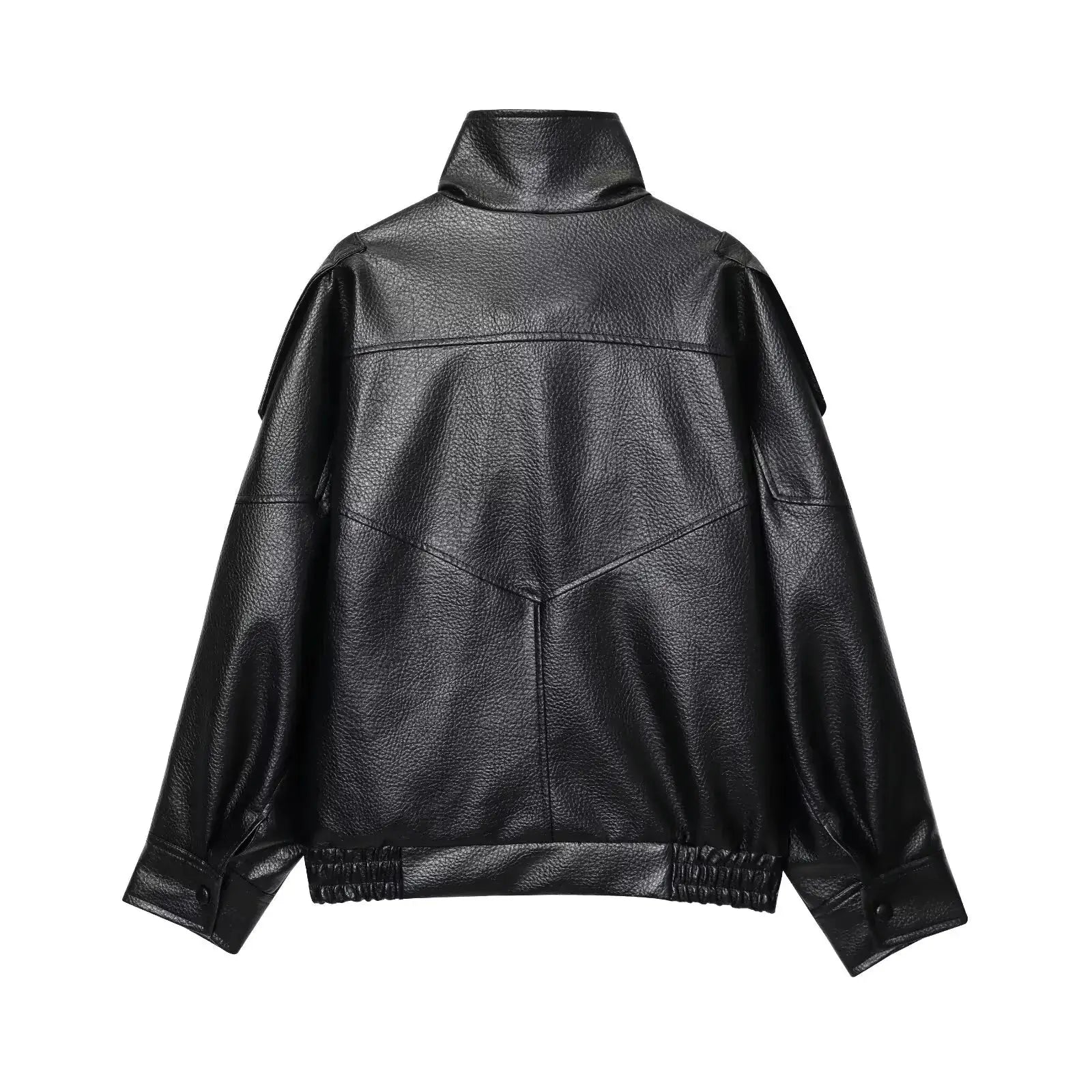 TFMLN Chic Black Faux Leather Jacket Oversized Buttoned Long Sleeve Coat For Women Streetwear Autumn Winter 2025