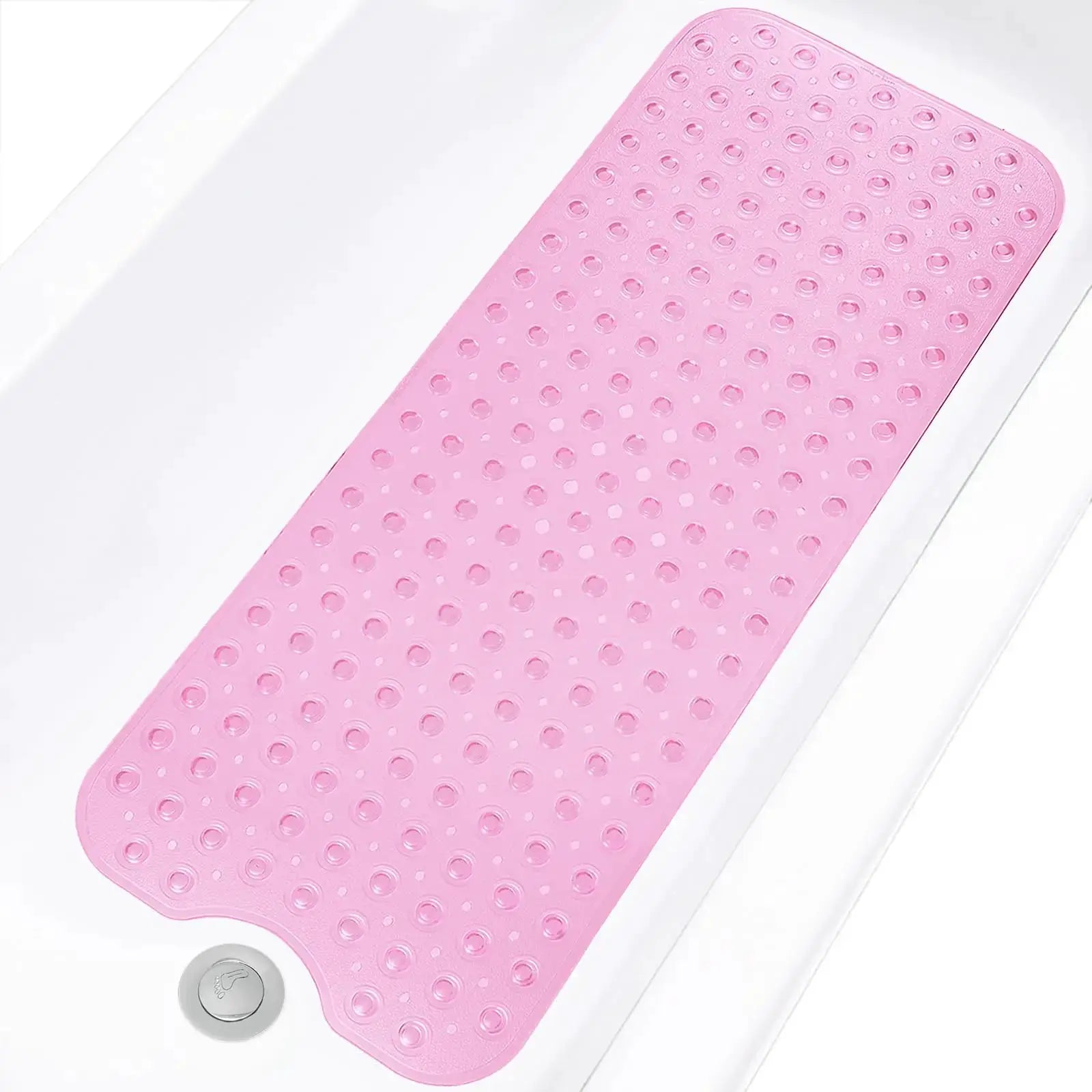 Simples Market pink bathtub mat, extra-long 40 x 16 inches with textured grip dots