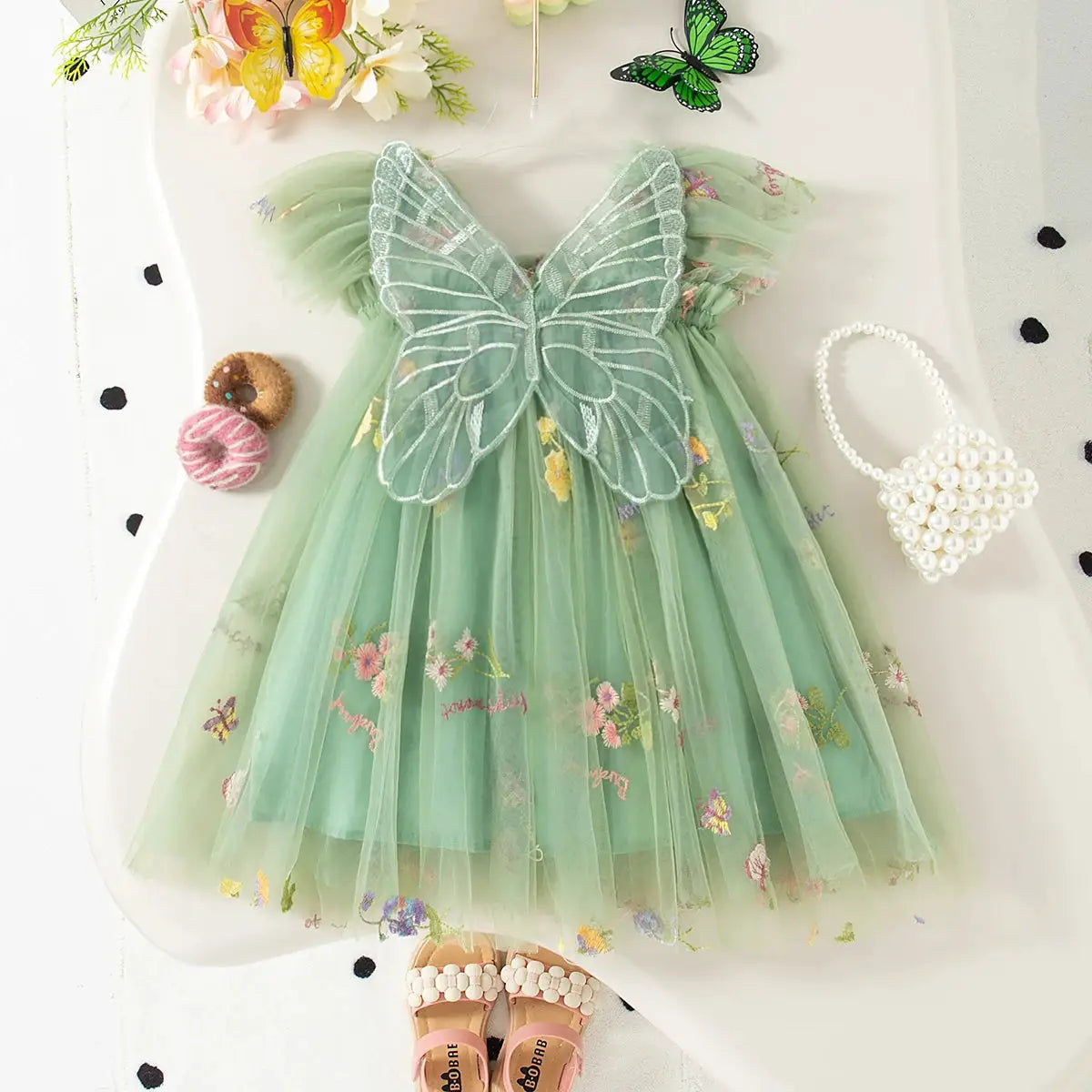 Zoseyi Summer Girls Dress Halter Neck With Embroidery Pattern Wings Mesh Princess Dress Details