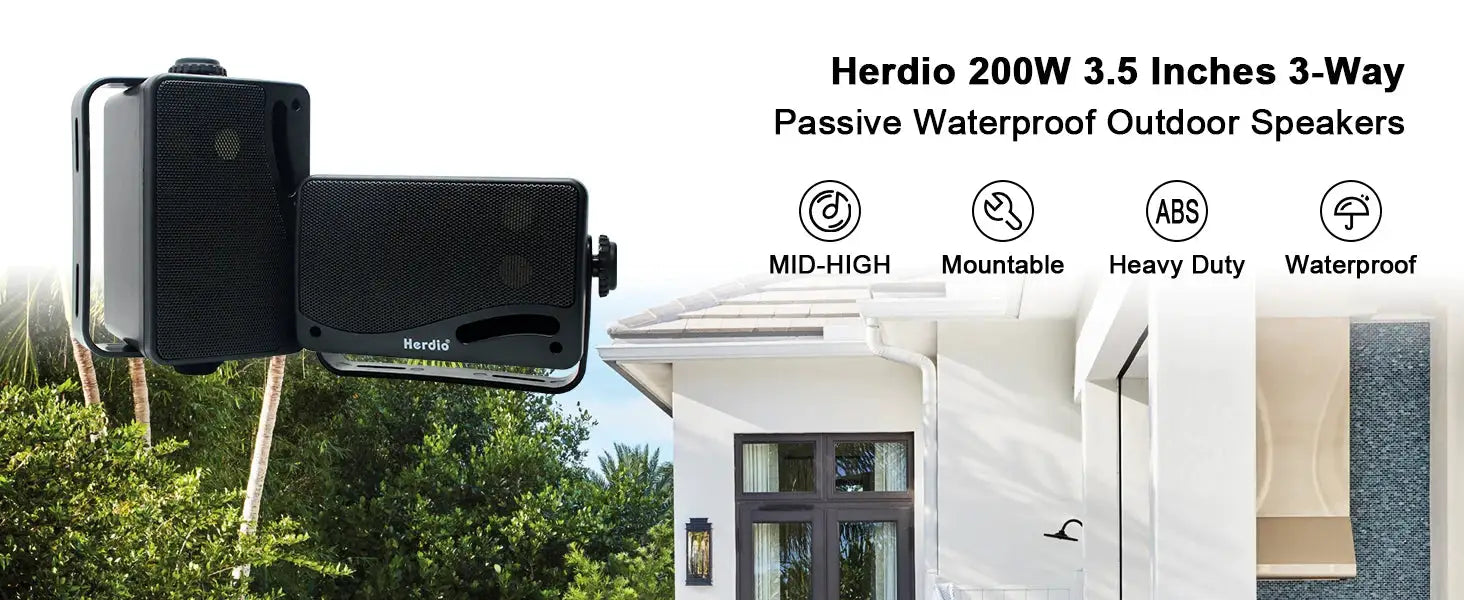 Herdio 3.5-inch passive outdoor wall-mount speakers, 2-pack, waterproof.