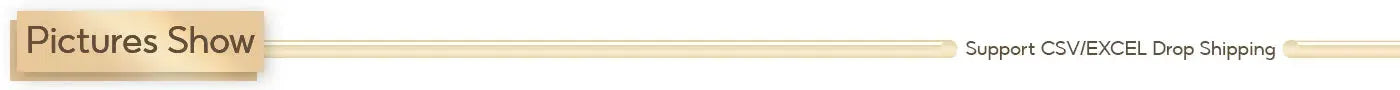 Pictures Show banner with a beige square label and a long gold-gradient line.