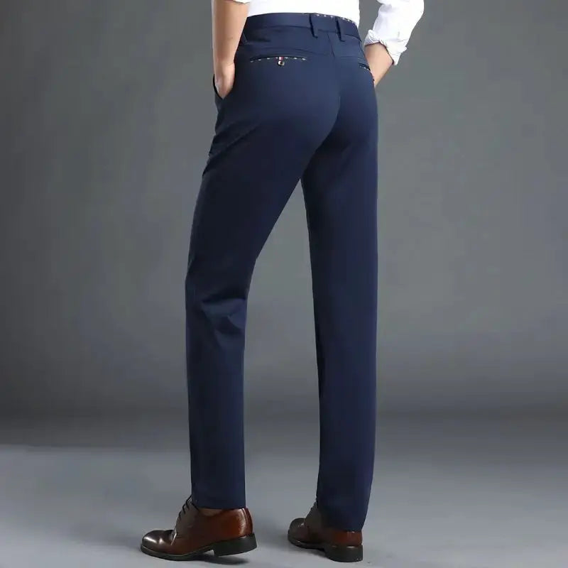 Elastic waist dress pants for men by Simples Market, navy wrinkle-resistant slim-fit office trousers