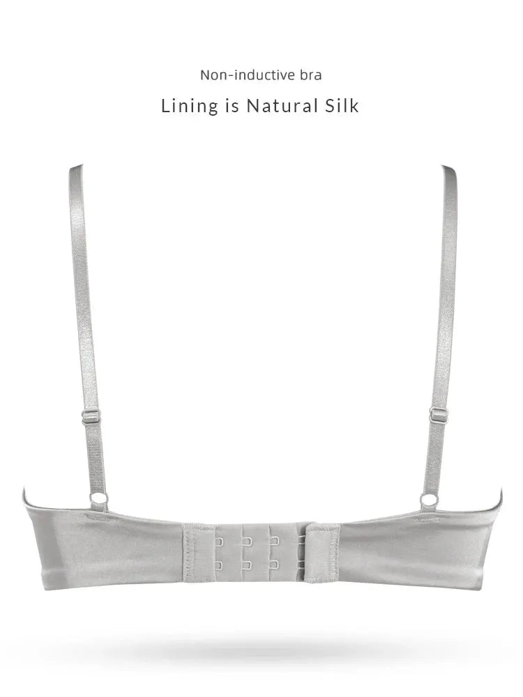 Simples Market SuyaDream wire-free silk bra, silver with natural silk lining, back-closure