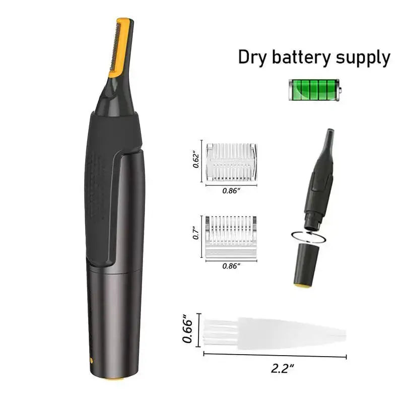 Simples Market nose/ear/face trimmer, cordless black with yellow blade guard, includes 2 comb attachments