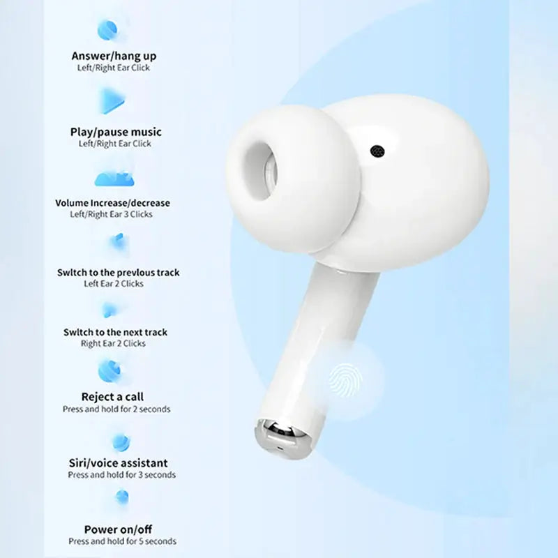 Air Pro wireless Bluetooth earphones by Simples Market, white TWS earbuds with noise reduction
