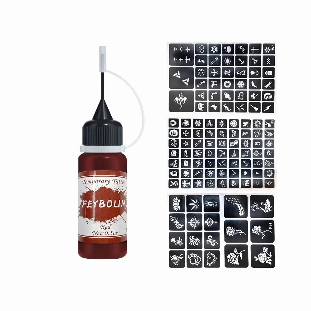 Long Lasting Temporary Tattoo Inks Kit With Three Tattoo Stickers Freehand Painting Gel For Face And Body
