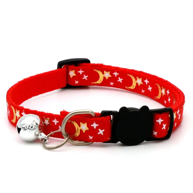 Cartoon Star Moon Cat Collar With Bell Adjustable Breakaway Safety Necklace For Cats And Small Dogs