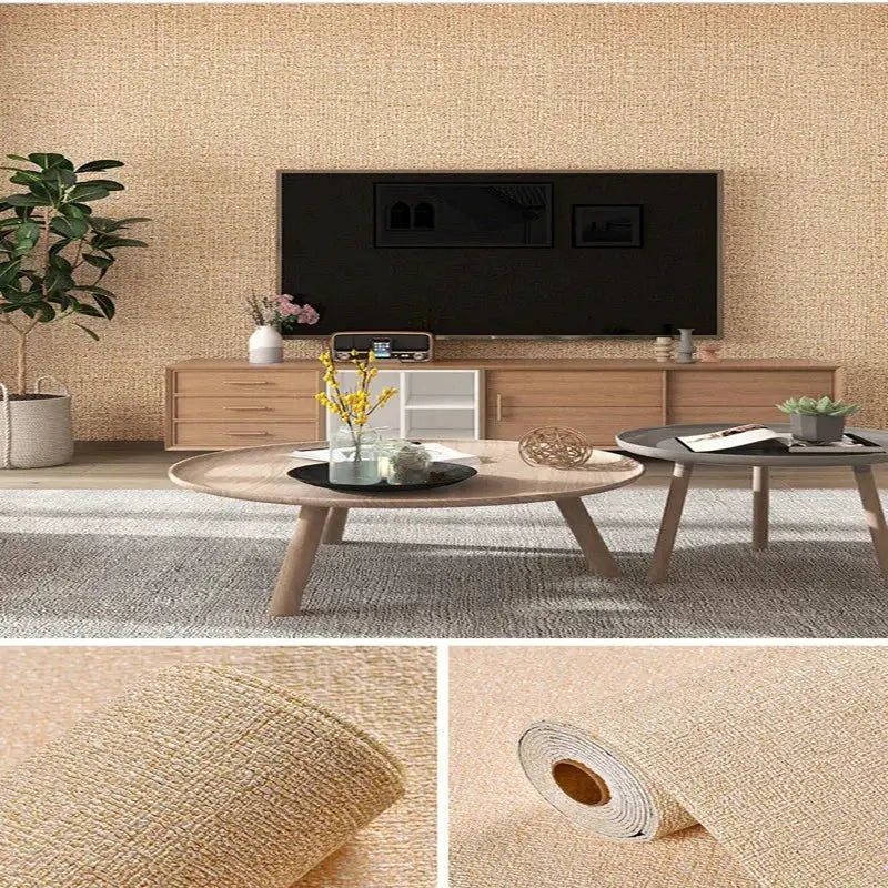 Simples Market Linen 3D Foam self-adhesive wallpaper in beige solid color PVC, waterproof wall decor roll